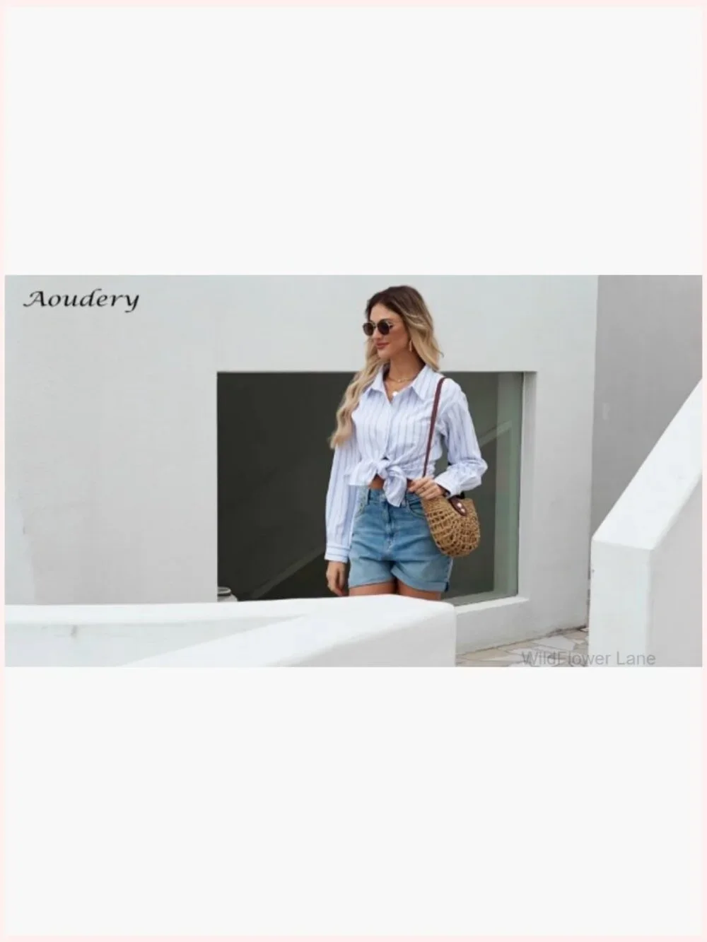 Oversized Linen Button Down Shirt Long Sleeve Collared Blouse with Pocket Beach - Picture 7 of 7